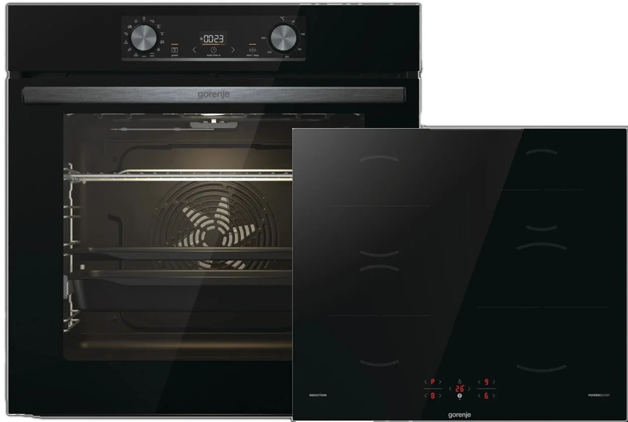 Backofen-Kombination Gorenje Black Induction Set 2 (BOS6737E06BG+GI6401BSC) mit 77 l Garraum und Topferkennung