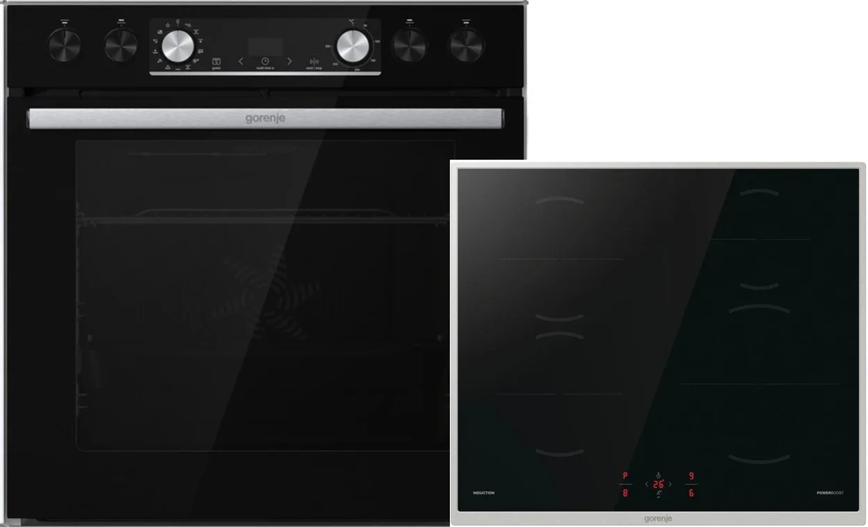 Herdkombination Gorenje Black Set 5 Induction (BCIX6737E05BG+GI6400BXDE) mit 77 l Garraum und 23-cm-Kochzone