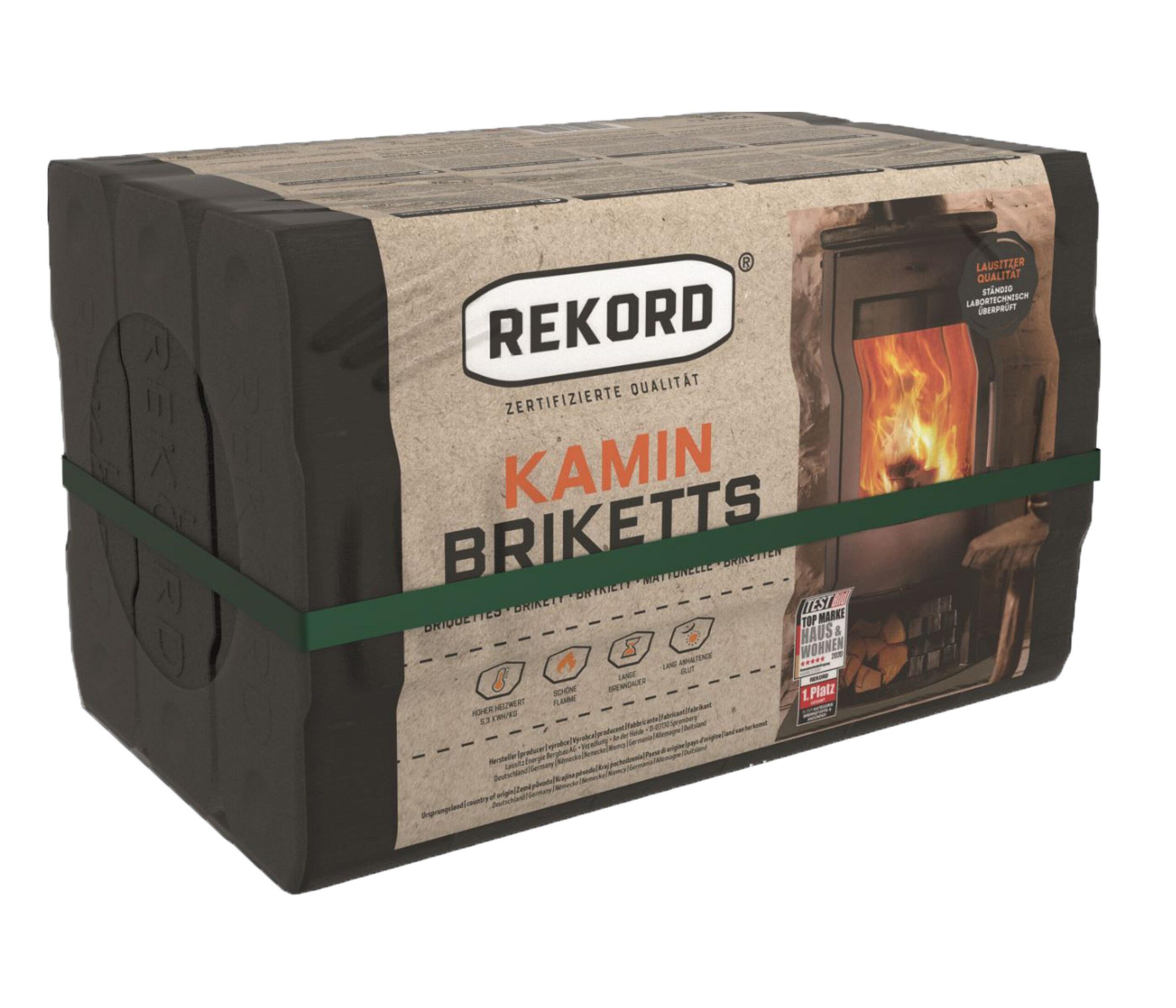 REKORD Braunkohlebriketts - 900 kg Palette (90 x 10 kg Papiertragepack) - Image 2