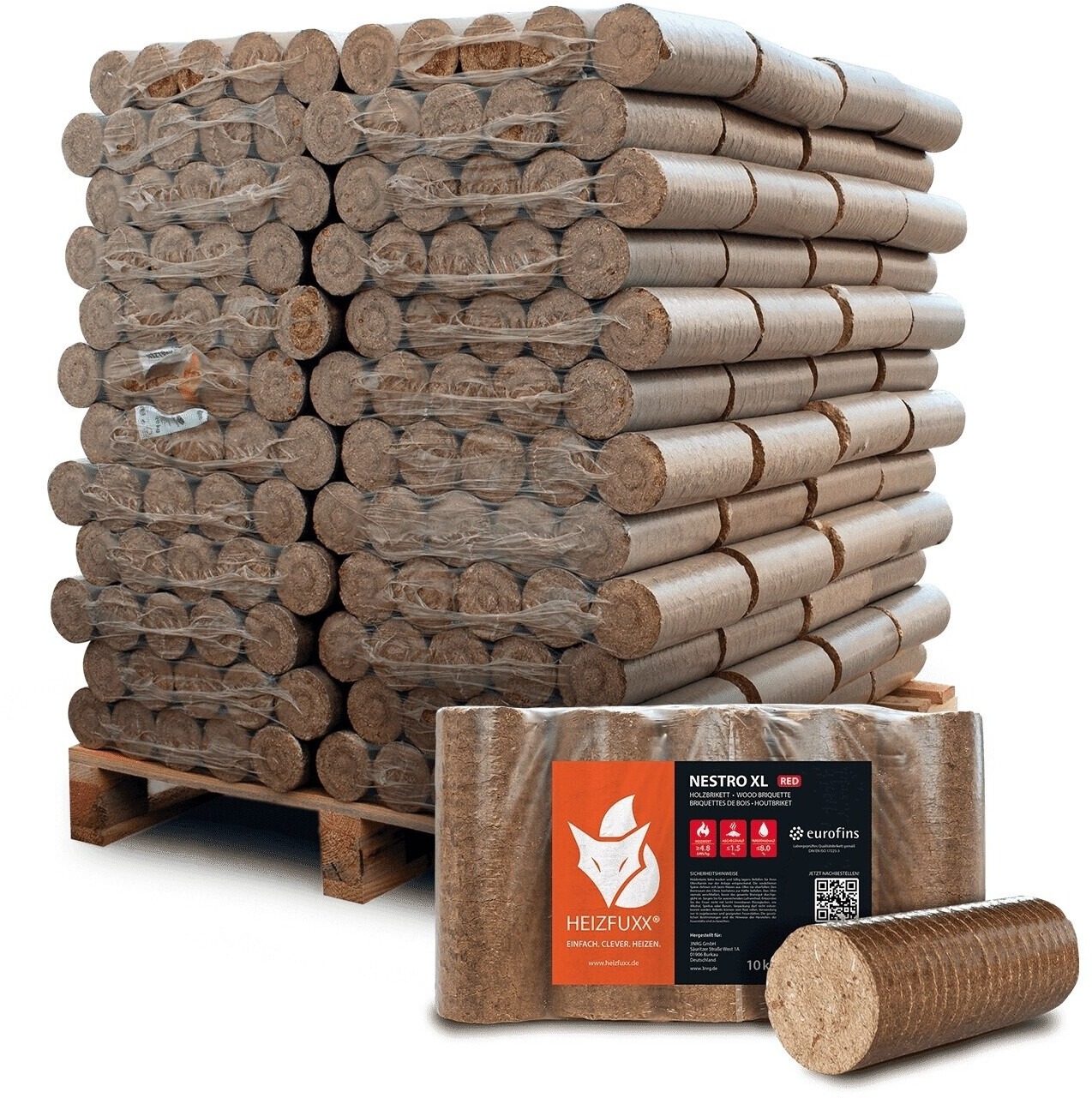 HEIZFUXX Red Nestro XL Hartholzbriketts DIN EN ISO 17225-3 Palette