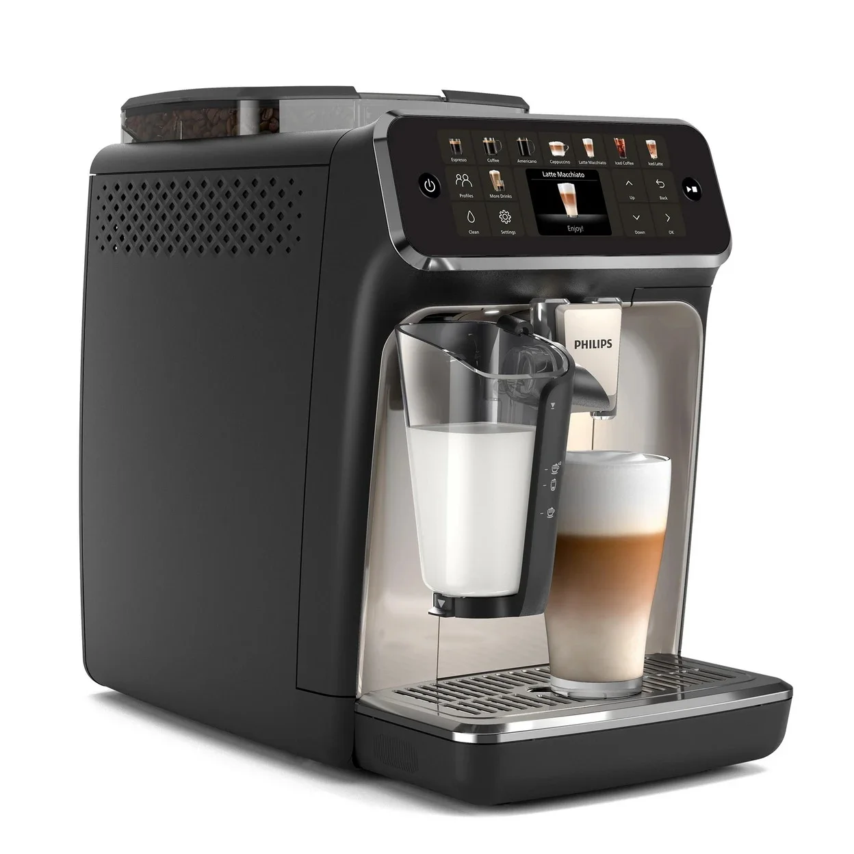 Kaffeevollautomat Philips EP5547/90 mit 19 heißen und eisgekühlten Getränken und 12 Mahlstufen