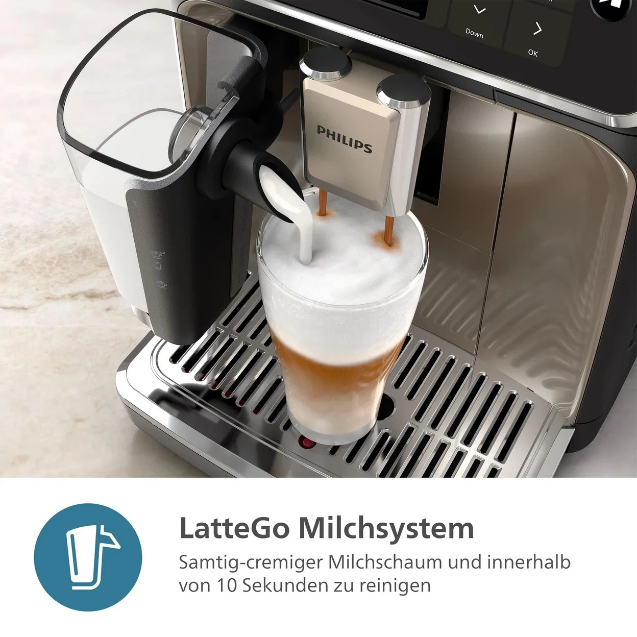 Kaffeevollautomat Philips EP5547/90 mit 19 heißen und eisgekühlten Getränken und 12 Mahlstufen